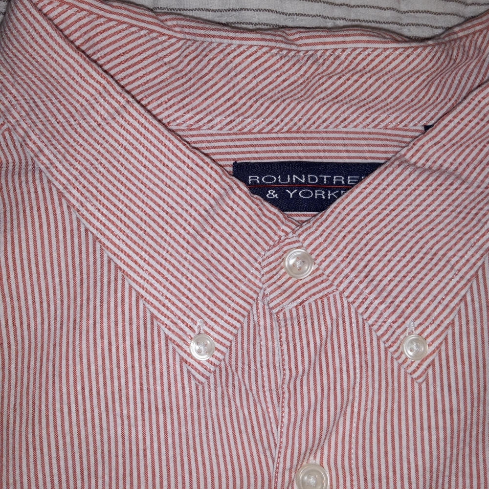 Roundtree & Yorke Pink & White Casual Button Down Shirt